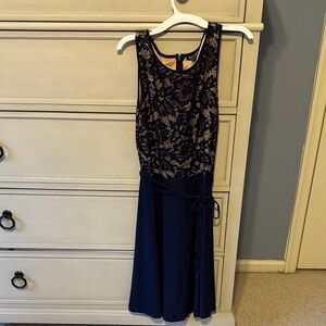 Roz & Ali Navy and Black Lace Midi Dress